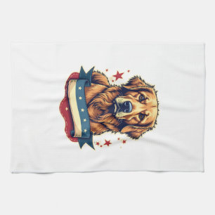 Retro-patriotisches Golden-Retriever-Gravur-T-Shir Geschirrtuch