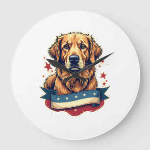 Retro-patriotisches Golden-Retriever-Gravur-T-Shir Große Wanduhr