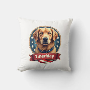 Retro-patriotisches Golden-Retriever-Gravur-T-Shir Kissen