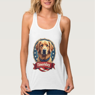 Retro-patriotisches Golden-Retriever-Gravur-T-Shir Tank Top