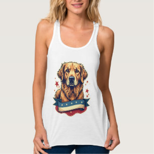 Retro-patriotisches Golden-Retriever-Gravur-T-Shir Tank Top