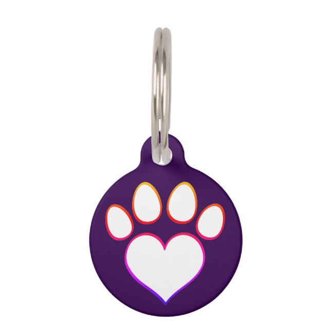 Retro Paw Print mit Herz Haustiermarke (Vorderseite)