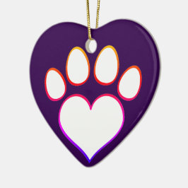 Retro Paw Print mit Herz Keramik Ornament