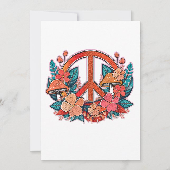 Retro Peace Floral Sign Einladung (Vorderseite)
