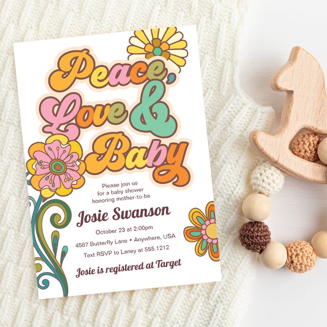 Retro Peace Liebe Baby Daisy Baby Shower Einladung (Retro Peace Love Baby Daisy Baby Shower Invitation)