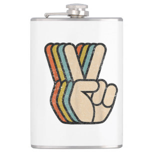 Retro Peace Sign / Fingers Vintag 60er 70er 80er C Flachmann