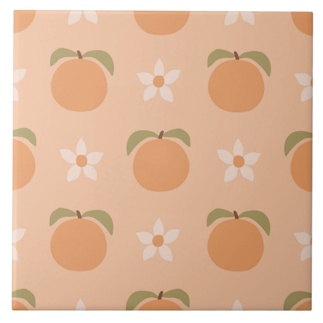 Retro Peach Floral Cute Southern Fliese (Vorderseite)