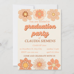 Retro PEACH Gelbe Blütengroovie Feiertagskarte
