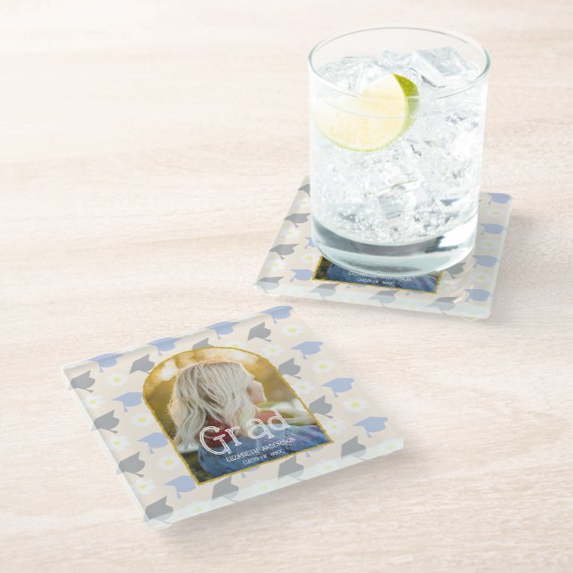 Retro Peach Graduation Glasuntersetzer (Schrägansicht)