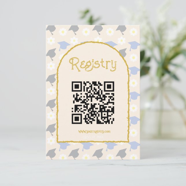 Retro Peach Graduation Registry Begleitkarte (Stehend Vorderseite)