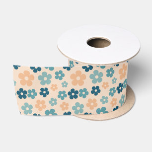 Retro Peach Green Boho Blume Happy Birthday Satinband