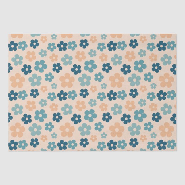Retro Peach Green Boho Blume Happy Birthday Seidenpapier (Vorderseite)