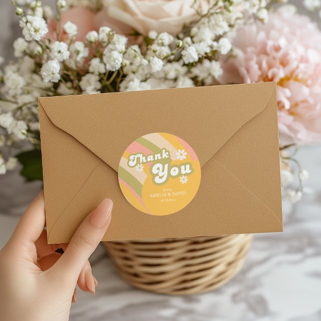 Retro Peach Rainbow Vielen Dank Sticker Daisies (Von Creator hochgeladen)