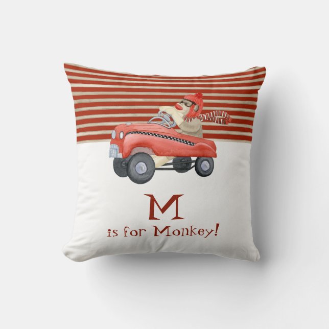Retro Pedal-Auto-Baby-Geschenke des Socken-Affe-w Kissen (Vorderseite)