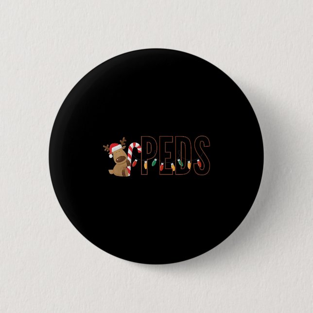 Retro Pediatrics Christmas Lights Reindeer Peds Nu Button (Vorderseite)