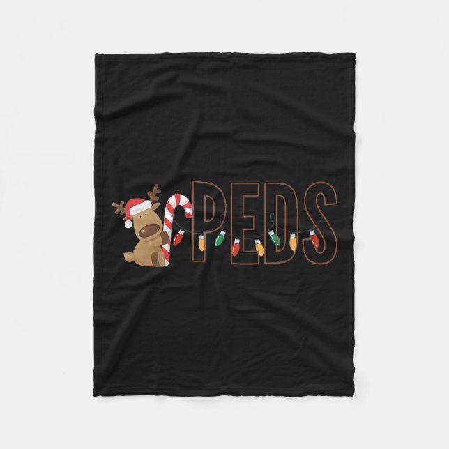 Retro Pediatrics Christmas Lights Reindeer Peds Nu Fleecedecke (Vorderseite)
