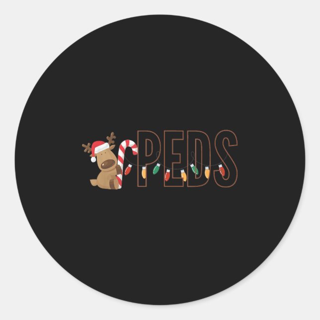 Retro Pediatrics Christmas Lights Reindeer Peds Nu Runder Aufkleber (Vorderseite)
