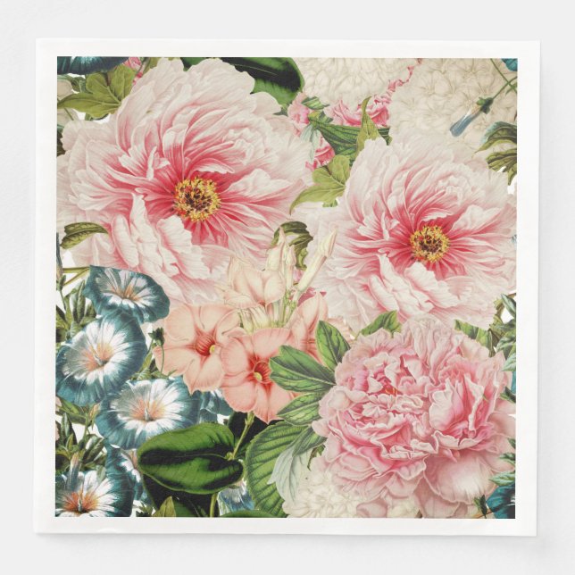 Retro Peony Blumen Spring Floral Pattern Serviette (Vorderseite)
