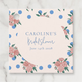 Retro Peony Floral Blue Dots Brautparty Custom Geschenkanhänger