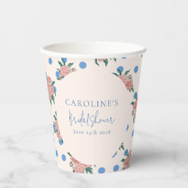 Retro Peony Floral Blue Dots Brautparty Custom Pappbecher