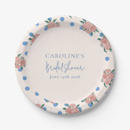 Retro Peony Floral Blue Dots Brautparty Custom Pappteller