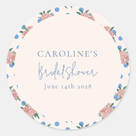 Retro Peony Floral Blue Dots Brautparty Custom Runder Aufkleber