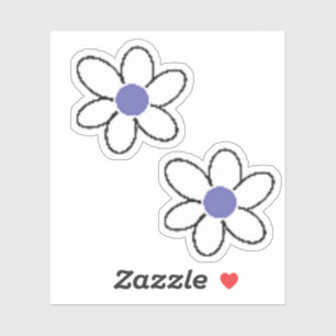 Retro Periwinkle lila weiße Blumen Aufkleber