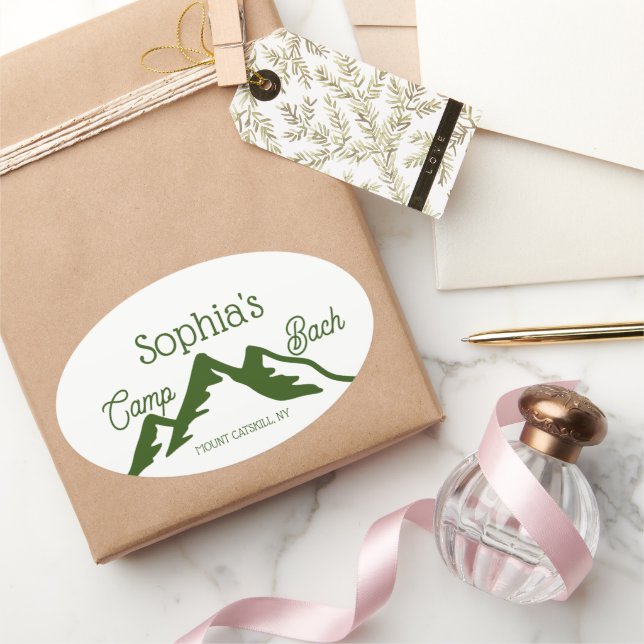 Retro Personalisiert Camp Bach Gebirge grün Ovaler Aufkleber (Schenken)