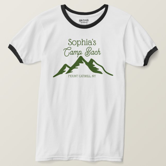 Retro Personalisiert Camp Bach Gebirge grün T-Shirt (Design vorne)