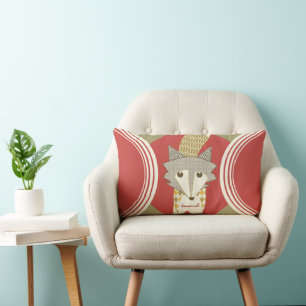 Retro Personalisiert Orange Red Olive Fox Kissen