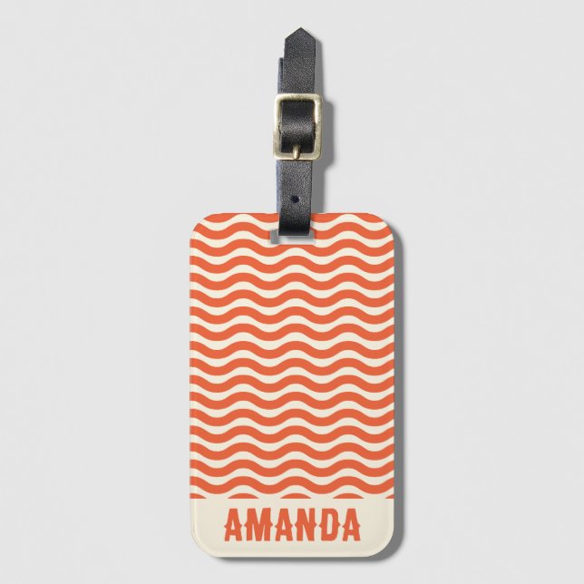 Retro Personalisierte Abstrakte Wavy Lines Orange Gepäckanhänger (Vorderseite Vertikal)