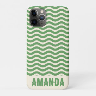 Retro personalisierte abstrakte wellige Linien Grü Case-Mate iPhone Hülle