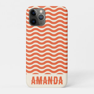 Retro personalisierte Hippie-Strandstreifen Orange Case-Mate iPhone Hülle