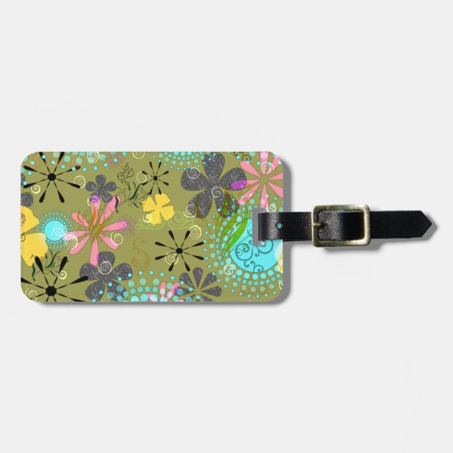 Retro personalisierter Gepäck-mit Blumenumbau Gepäckanhänger (Vorderseite horizontal)