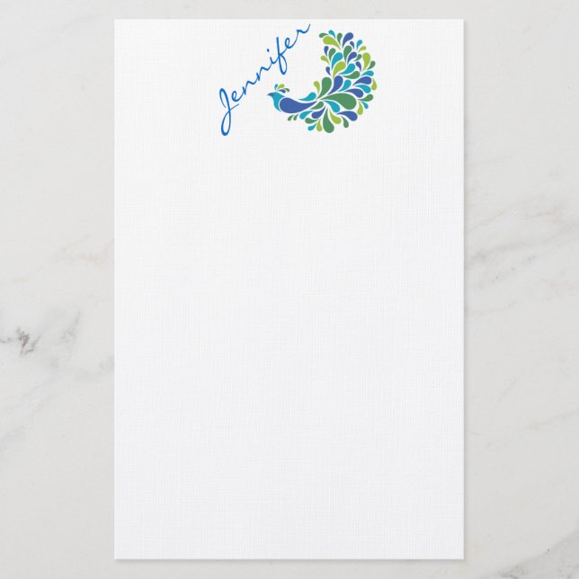 Retro Pfau Briefpapier (Vorderseite)