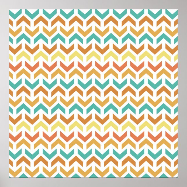 Retro-Pfeile Zickzack Orange Aquamarin Gold Muster Poster (Vorne)