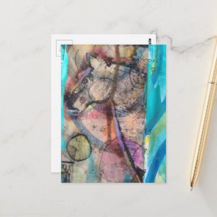 Retro-Pferd auf blauem Hintergrund Mixed Media Postkarte