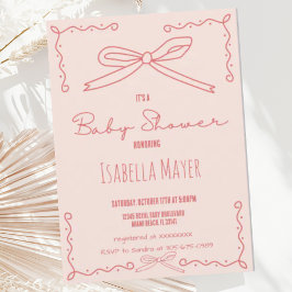 Retro Pfirsichhandgezogene Bow Babydusche Einladun Einladung
