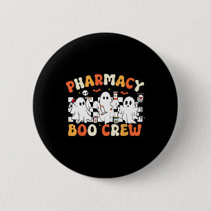 Retro Pharmacy Boo Crew Ghost Pharmaceuticals Tech Button