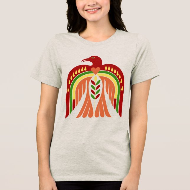 Retro-Phoenix-Volkskunst-Design Tri-Blend Shirt (Vorderseite)