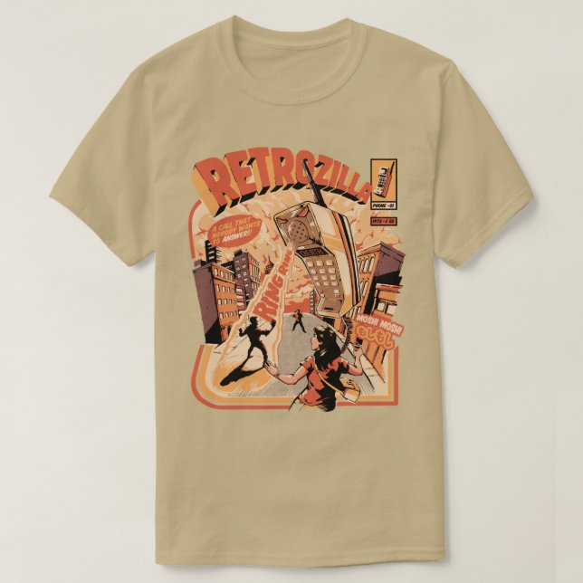 Retro Phonezilla Black T-Shirt (Design vorne)