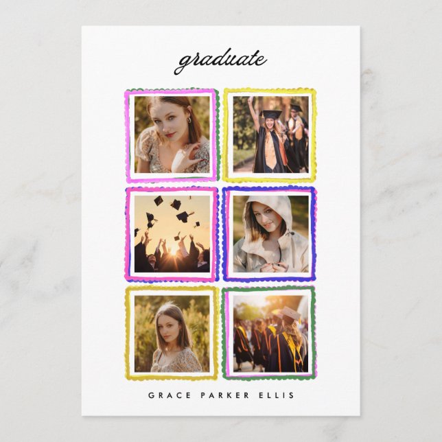 Retro Photo Collage Frames Graduation High School Ankündigung (Vorderseite)