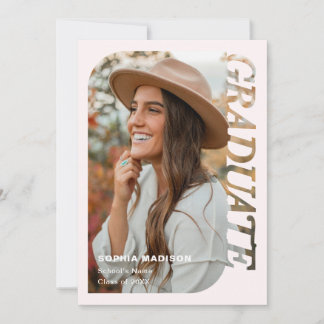 Retro Photo Graduation Minimalist Pink Einladung