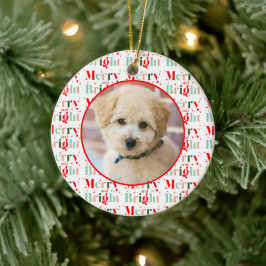 Retro Photo Merry and Bright Christmas Keramik Ornament