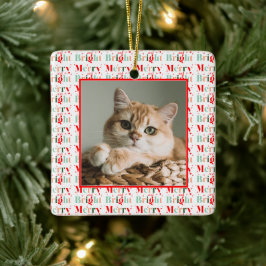 Retro Photo Red Pink Merry and Bright Christmas Keramikornament
