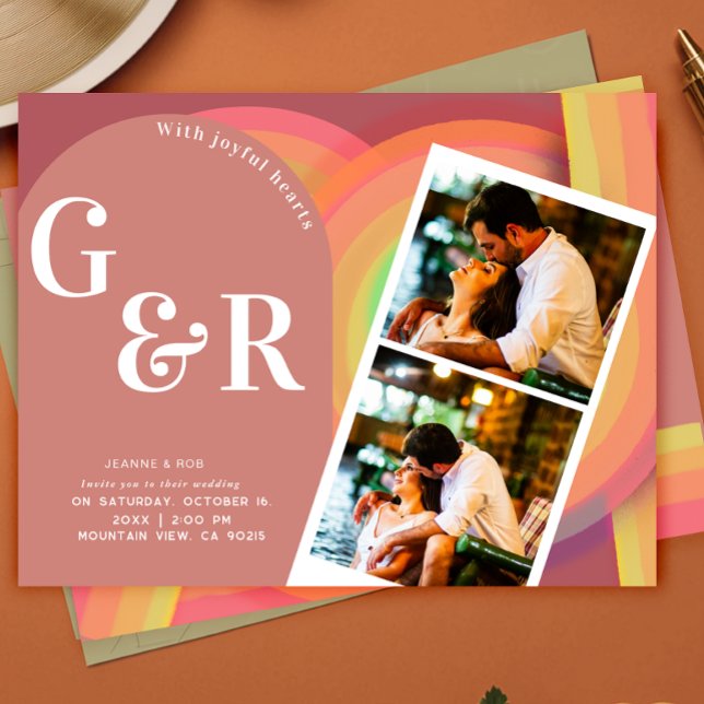 Retro photo Seventies Stripes Faire-part de mariag (Créateur téléchargé)