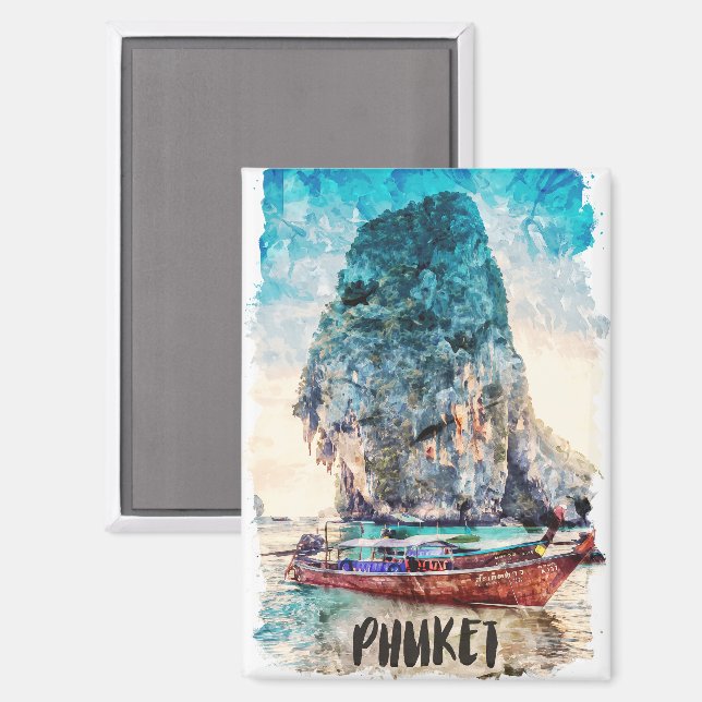 Retro Phuket Thailand Beach Malerei Magnet (Vorderseite/Rückseite)