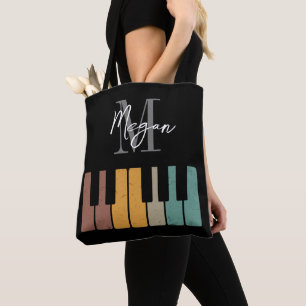 Retro Piano Monogramm Name Personalisiert schwarz Tasche