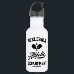 Retro Pickleball Athletic Department Custom Stainl Edelstahlflasche<br><div class="desc">Mit dieser lustigen Pickleball-Wasserflasche mit gekreuzten Paddeln,  Ball und Retro-Typografie in schwarz. Fügen Sie Ihren eigenen Text zu personalisieren - Spielername,  Teamname,  Clubname,  Stadt,  Stadt,  Turniername,  etc. Ein tolles Geschenk für Pickleball Spieler,  Trainer,  Teamkollegen,  etc.</div>