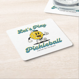 Retro Pickleball Cartoon Mascot Personalisierter T Rechteckiger Pappuntersetzer